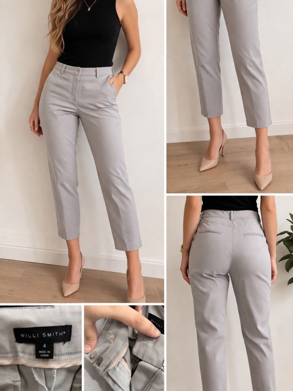 Willi Smith Light Gray Cropped Straight-Leg Pants